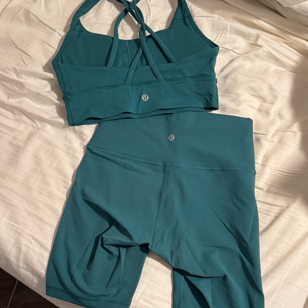 lululemon athletica Teal Strappy Sports Bra and High-Rise Biker Shorts Set